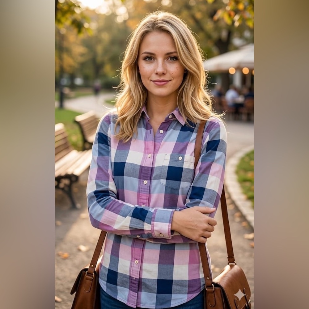 Express Plaid Button-Down Shirt in Pink and Blue